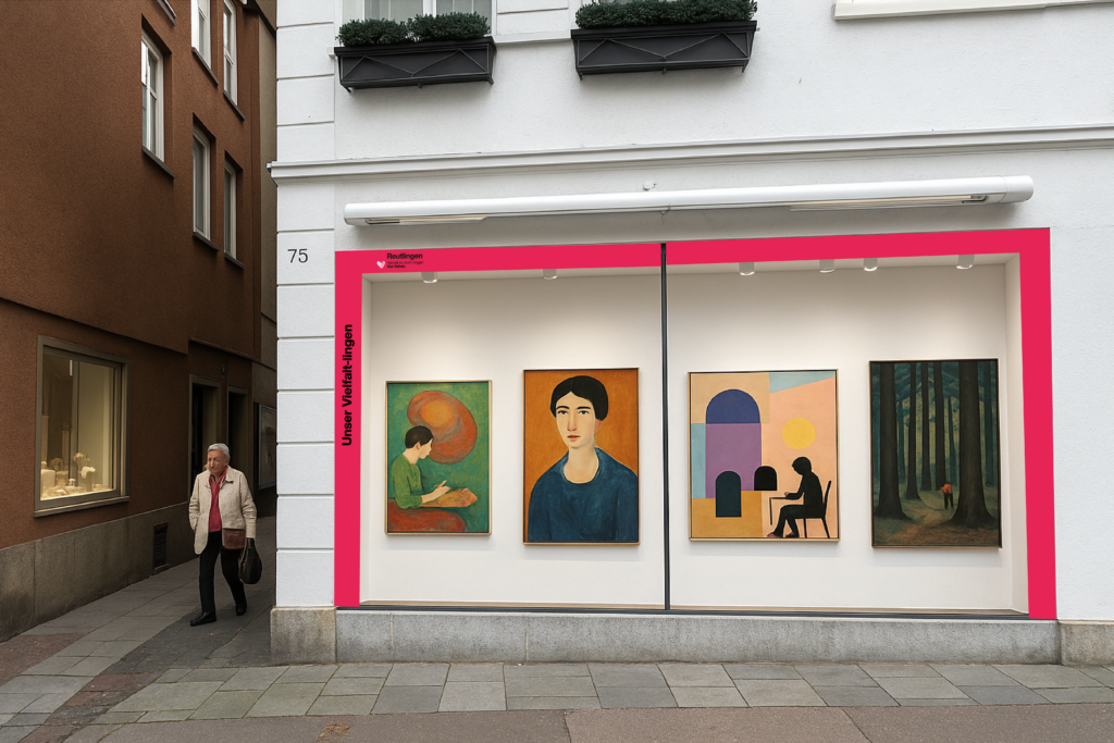 Unser Vielfalt-lingen - 250505 Beispiel mockup Gestaltung Schaufenster Unser Vielfalt lingen - Reutlingen. Kannst du nur lieben. Reutlingen entdecken - 250505 Beispiel mockup Gestaltung Schaufenster Unser Vielfalt lingen